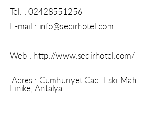 Sedir Hotel iletiim bilgileri